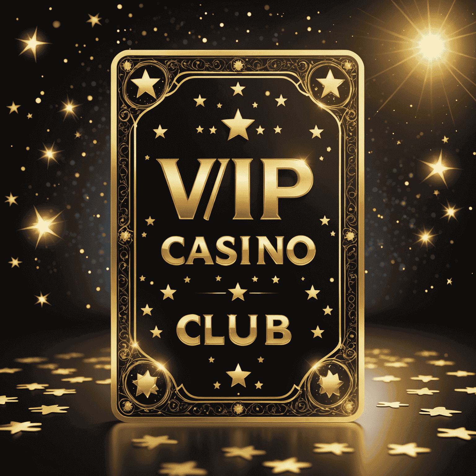 Image luxueuse d'une carte VIP dorée avec le logo du casinoghostclub et des étoiles brillantes